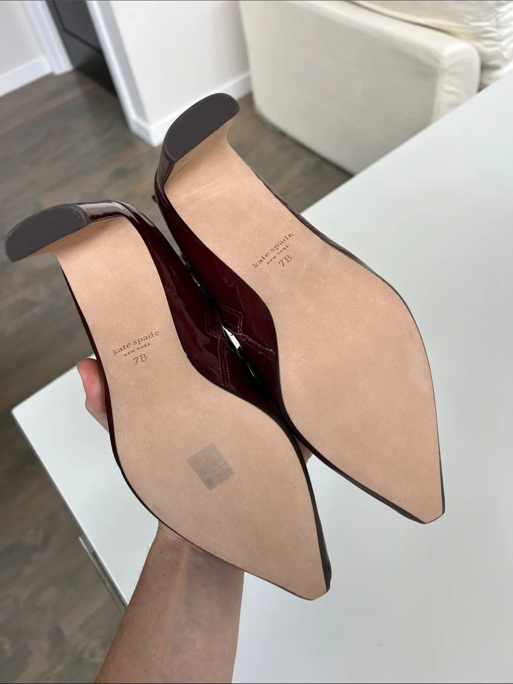 Kate Spade down under stretch patent cordovan dark red pointed toe booties ankle